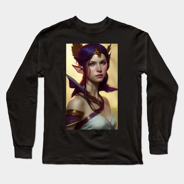 Pretty Fantasy Elf Purple Hair Artwork Long Sleeve T-Shirt by PrancingPeekees